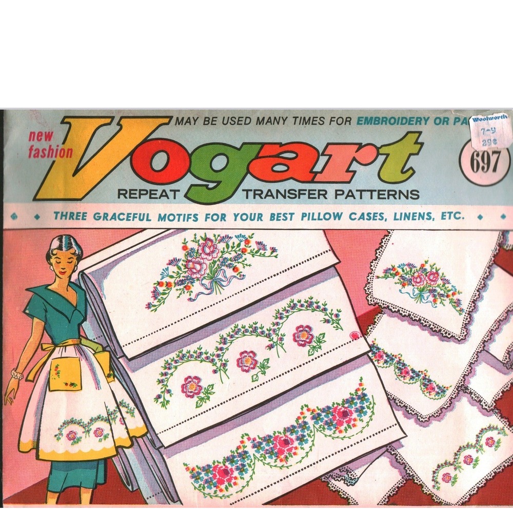 Vintage Vogart Repeat Transfer Patterns 697 Floral Motifs for Linens Pillowcases